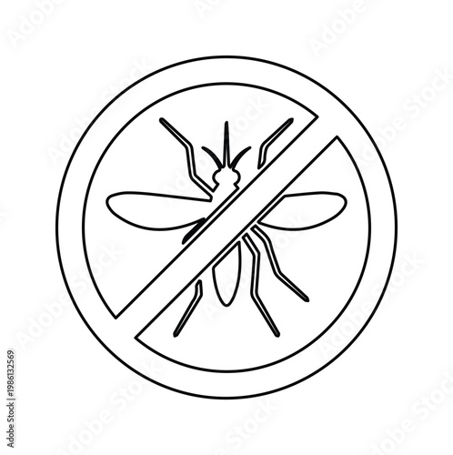 Anti mosquito sign icon, stop insect warning symbol, pest control outline vector illustration