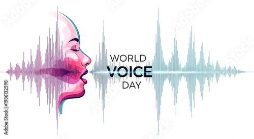 Celebrating voice awareness, a side-view vector illustration displays a person's profile with sound waves emanating, symbolizing vocal health and communication in observance of World Voice