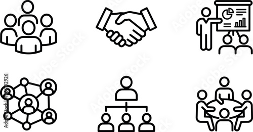 Business people handshake network and meeting icons