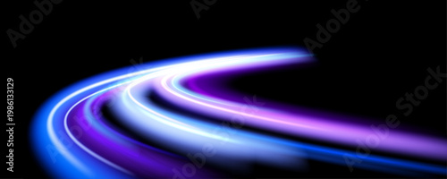 A blue-violet glowing ‘swish’ on a black background, ideal for futuristic designs, sci-fi-style visual effects and digital composites. An abstract vector light effect with a smooth, glowing motion