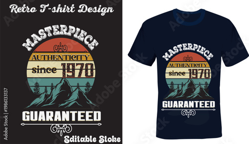 Vintage 1970 Retro Mountain T-Shirt Design Illustration
