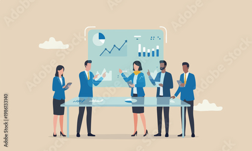 Data analytics, together big data and information concept, business people marketing team analyze graph and chart