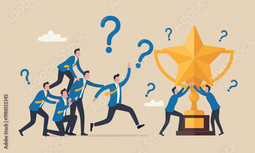 Career competition jump over other people to get to goal, take advantage of coworker to success, selfish businessman jump over other people to achieve target