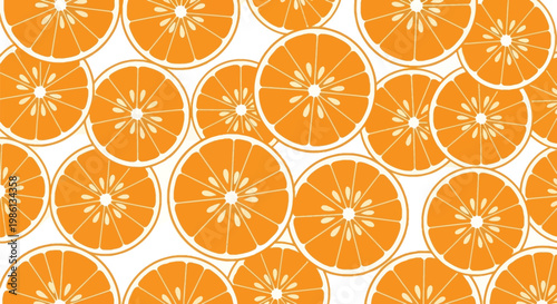 Vibrant pattern of stylized orange citrus fruit slices in a dense overlapping arrangement