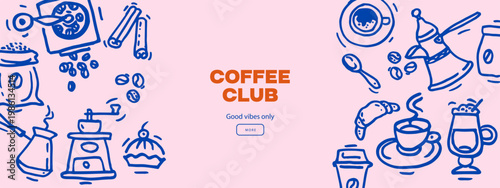 Hand drawn vintage coffee background. Cafe menu and packaging design. Crayon doodle sketch vector illustration.