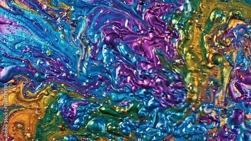 Colorful Abstract Swirls with Bubbles in Vibrant Liquid Texture Design