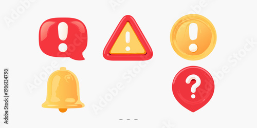 Colorful cartoon exclamation points question mark and bell icons displayed