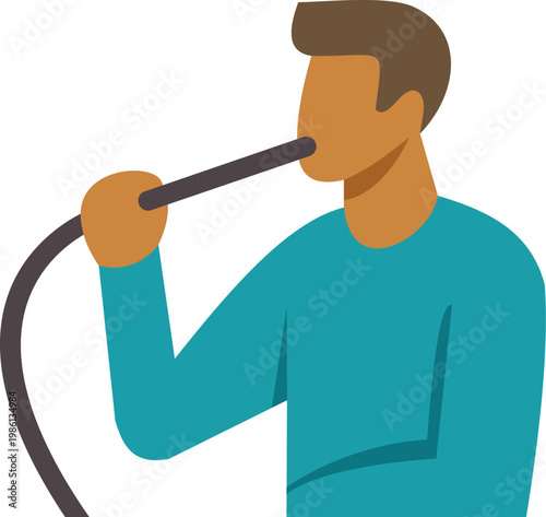 Man holding a shisha pipe and smoking from the mouthpiece