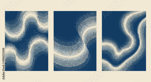 Abstract Wavy Lines Texture Background, Navy Blue and Cream Color Palette