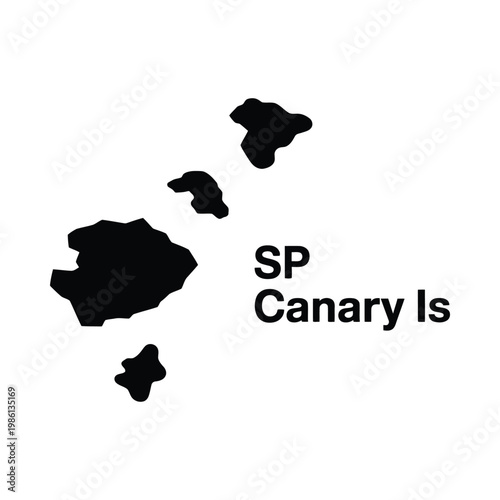 A black silhouette of the canary islands with text identifying the location and abbreviation