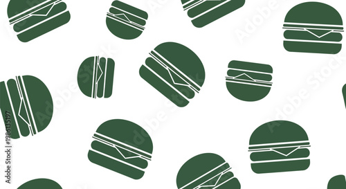 Seamless pattern featuring dark green minimalist burger icons scattered across a light surface