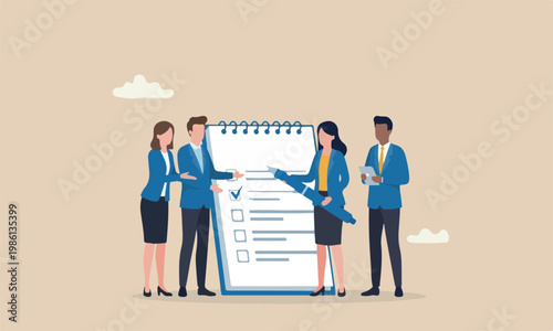 Self assessment rocket meeting teams together personal development or work improvement concept, woman giving check on checkbox in achievement notepad paper