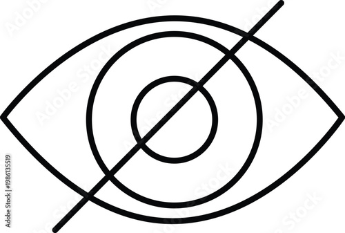 Art & Illustration, Crossed out eye line art graphic representing hidden passwords, invisibility, blindness, or privacy settings in user interfaces.