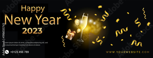 Happy New Year 2026 Banner Template – Luxury Black Gold Celebration Design