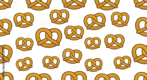 A seamless pattern of crunchy golden brown salted pretzels scattered across the surface