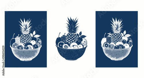 Fresh Fruit Bowl Assortment: Pineapple, Apples, Cherries, Pears - Studio