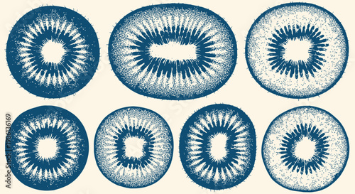 Abstract Kiwi Slices Pattern, Blue Dots, Healthy Food Concept
