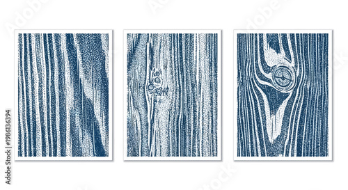 Abstract Blue Wood Grain Texture Backgrounds Set