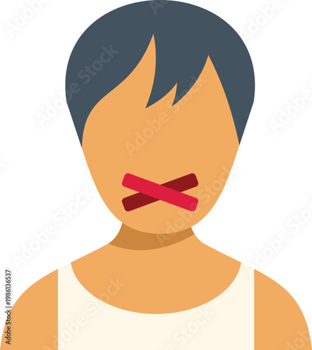 Person icon portraying censorship and silence with red tape over mouth