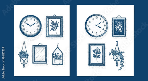 Vintage Wall Decor: Clocks, Framed Botanicals & Hanging Plants