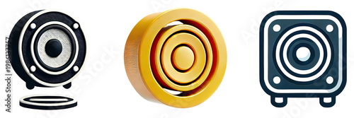 Illustrations of modern small speakers in a row with no background. Nice and smart. Smart Seekers small.