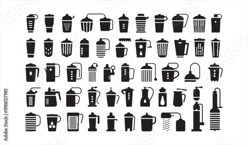 Collection of coffee brewing equipment kitchen appliances vector illustration