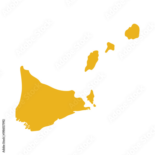 A simple golden yellow map illustration depicting the landmass of hawaii s main islands