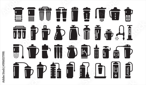 Coffee maker set with espresso machine French press moka pot silhouette icons