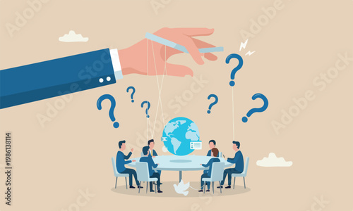 conspiracy hand with puppet string control the world