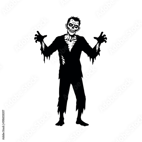 Spooky Undead Zombie Silhouette Illustration in Black and White