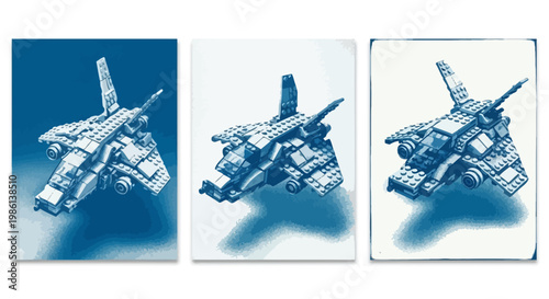 3D Rendered Toy Spaceship Built From Building Blocks