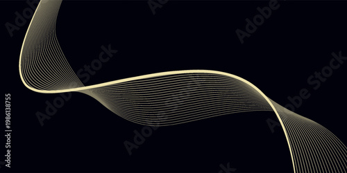 Dark abstract background with luxurious glittering gold wavy lines decoration. Elegant premium curved line design for cover, brochure, card, certificate, and award. Vector eps. 4