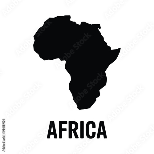 A stark black silhouette of the african continent is displayed above the word africa