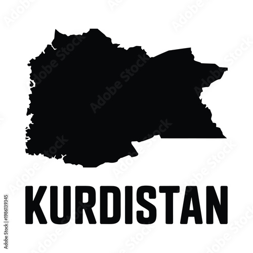 A stark black silhouette of kurdistan s geographical shape is displayed above the nation s name