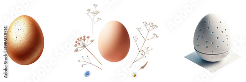 easter egg transformation process from brown to speckled isolated on white