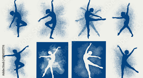 Ballet Dancers Silhouettes Collection: Dynamic Poses, Artistic Splatter Background