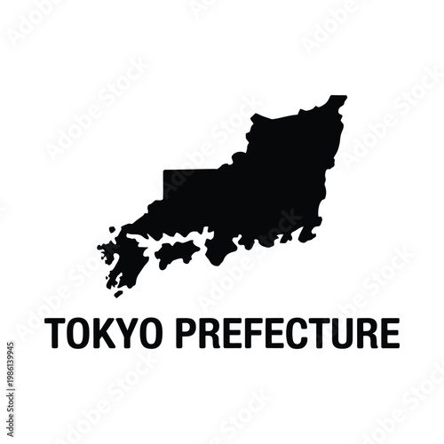 A stark black silhouette depicts the landmass of Tokyo Prefecture alongside its name high quality