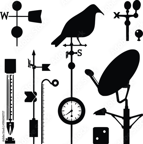 Weather Station Instruments and Silhouettes