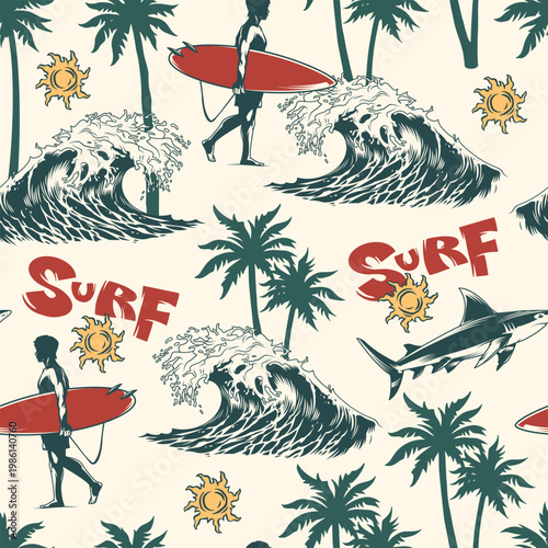 Surfing by the ocean waves