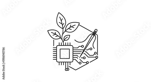 Abstract illustration of technology and nature combined on a white background
