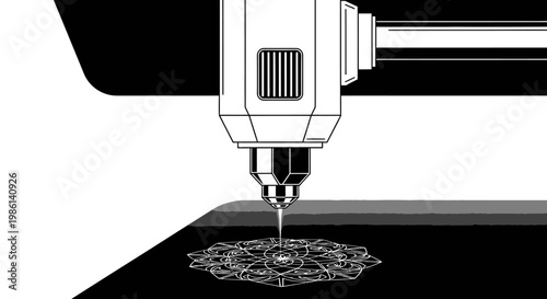 Automated precision machine working on a detailed pattern vector illustration