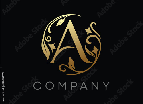 Letter A Circle Luxury Floral Elegant Logo Design