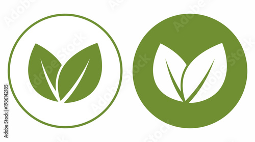 Eco-friendly leaf circle logo featuring two leaves for nature, sustainability and green branding