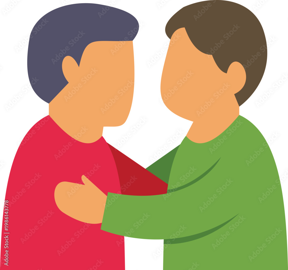 Fototapeta premium Two people hugging, illustrating kindness, care, and partnership in an illustration style