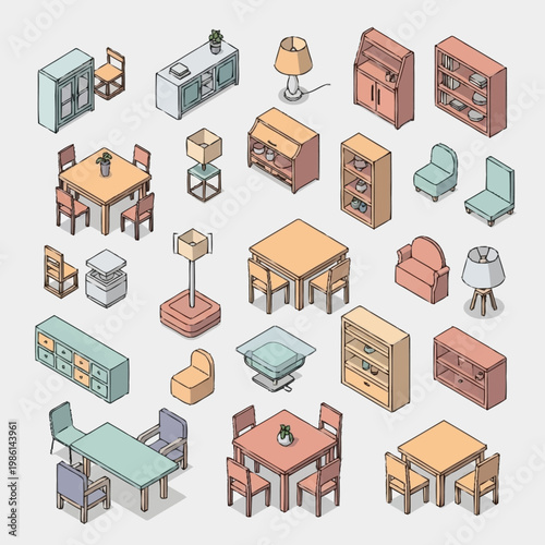 Isometric furniture collection for interior design.