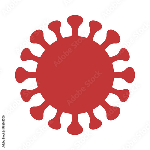 A simple red illustration depicts a coronavirus showcasing its distinctive spiked protein structure high quality