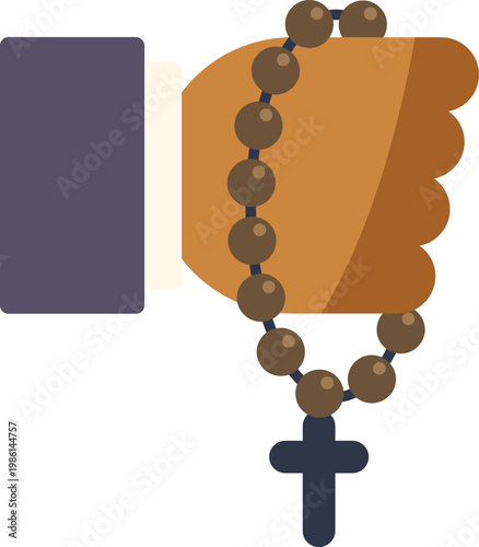 Hand holding rosary beads and a cross, representing prayer and spiritual devotion to faith