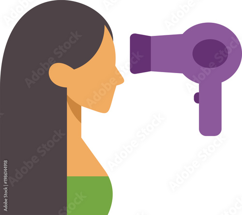 Woman drying hair representing beauty, hair care, and styling processes