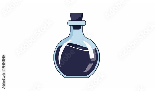 Magic potion bottle vector illustration with glass container and alchemy liquid fantasy design