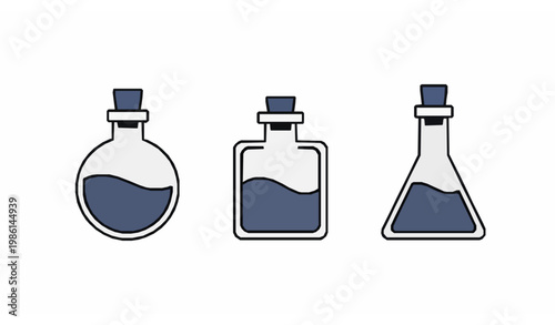 Fantasy potion bottles set vector with different glass containers and magic liquid for game assets